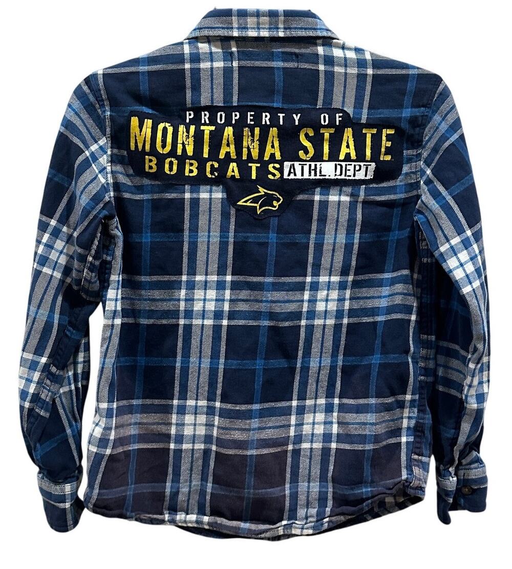 Montana State University Flannel Button Down Shirt Kids LARGE MSU Bobcats Gift